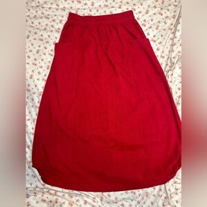 Red Corduroy Maxi Skirt with Pockets M